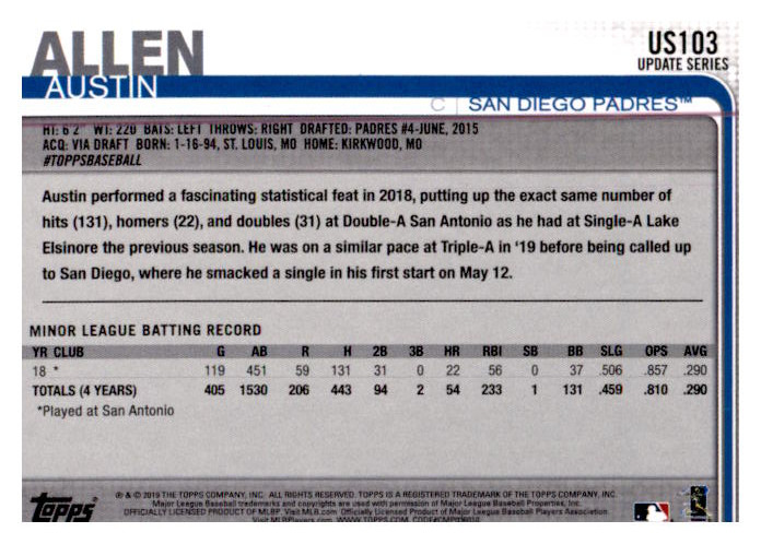 2019 Topps Update Baseball Part 1 Main Set Cards #US1 to #US150 - Picture 199 of 289