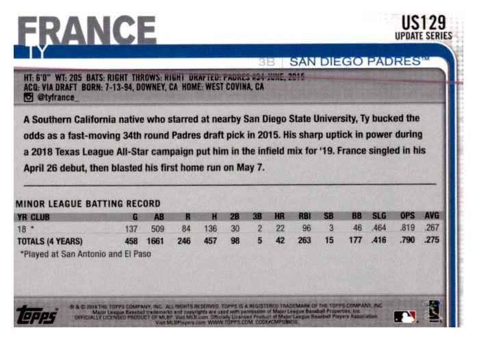 2019 Topps Update Baseball Part 1 Main Set Cards #US1 to #US150 - Picture 247 of 289