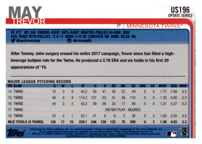 2019 Topps Update Baseball Part 2 Main Set Cards #US151 to #US300 - Picture 93 of 289