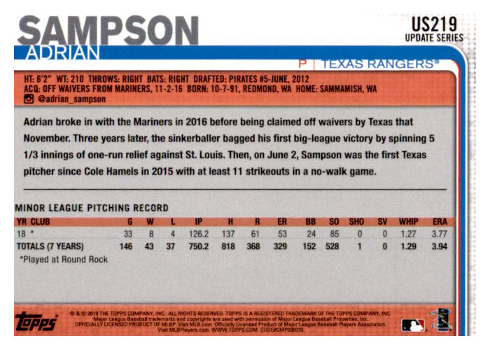 2019 Topps Update Baseball Part 2 Main Set Cards #US151 to #US300 - Picture 139 of 289