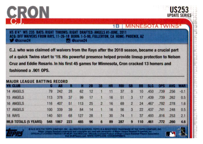 2019 Topps Update Baseball Part 2 Main Set Cards #US151 to #US300 - Picture 201 of 289