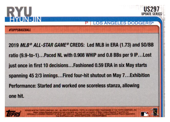 2019 Topps Update Baseball Part 2 Main Set Cards #US151 to #US300 - Picture 285 of 289