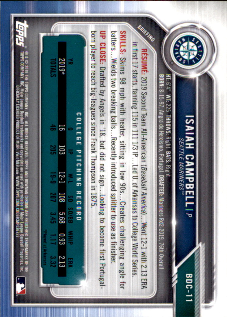 2019 Bowman Chrome Draft Baseball Part 1 Main Set Cards #BDC1 to #BDC200 - Picture 23 of 383