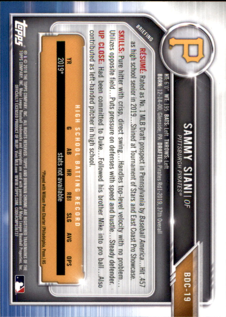 2019 Bowman Chrome Draft Baseball Part 1 Main Set Cards #BDC1 to #BDC200 - Picture 37 of 383