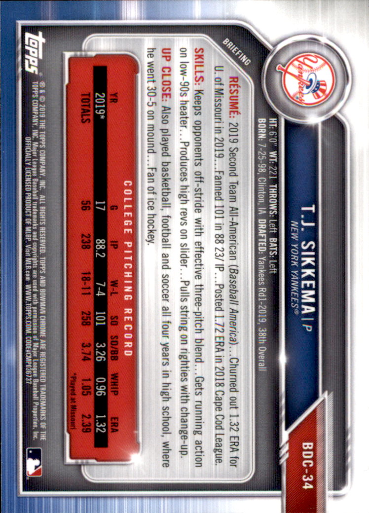2019 Bowman Chrome Draft Baseball Part 1 Main Set Cards #BDC1 to #BDC200 - Picture 67 of 383