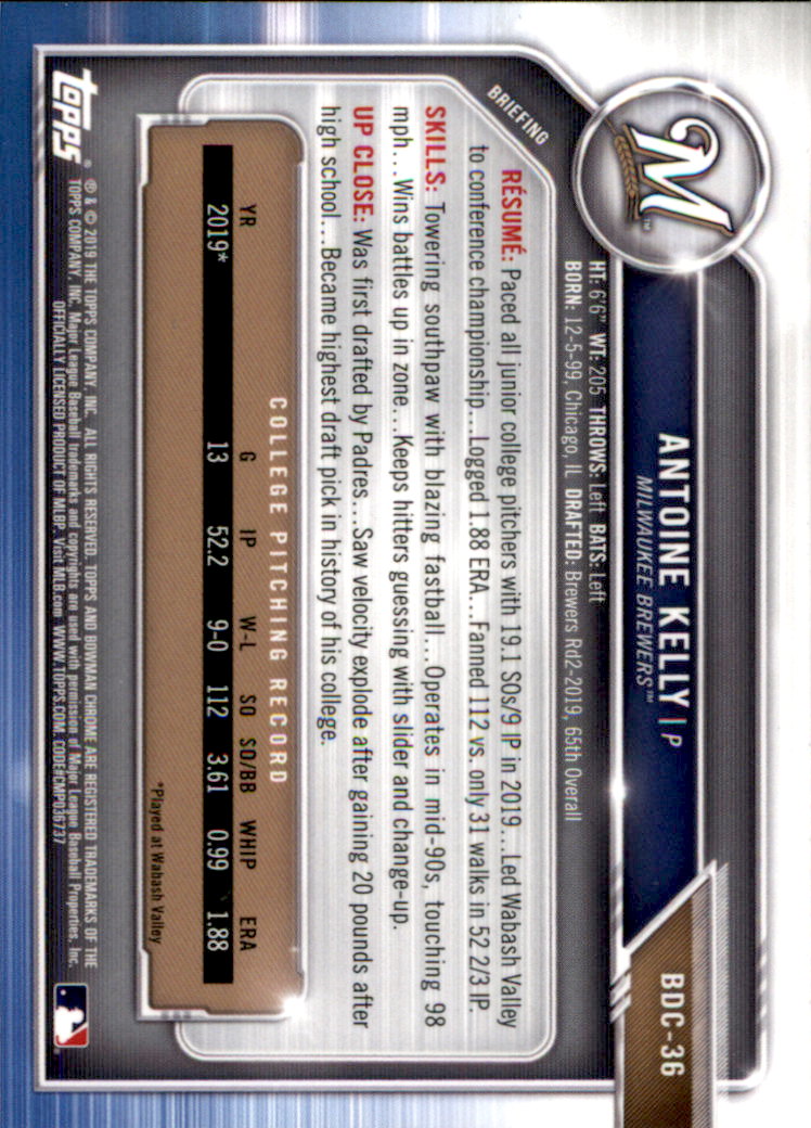 2019 Bowman Chrome Draft Baseball Part 1 Main Set Cards #BDC1 to #BDC200 - Picture 71 of 383