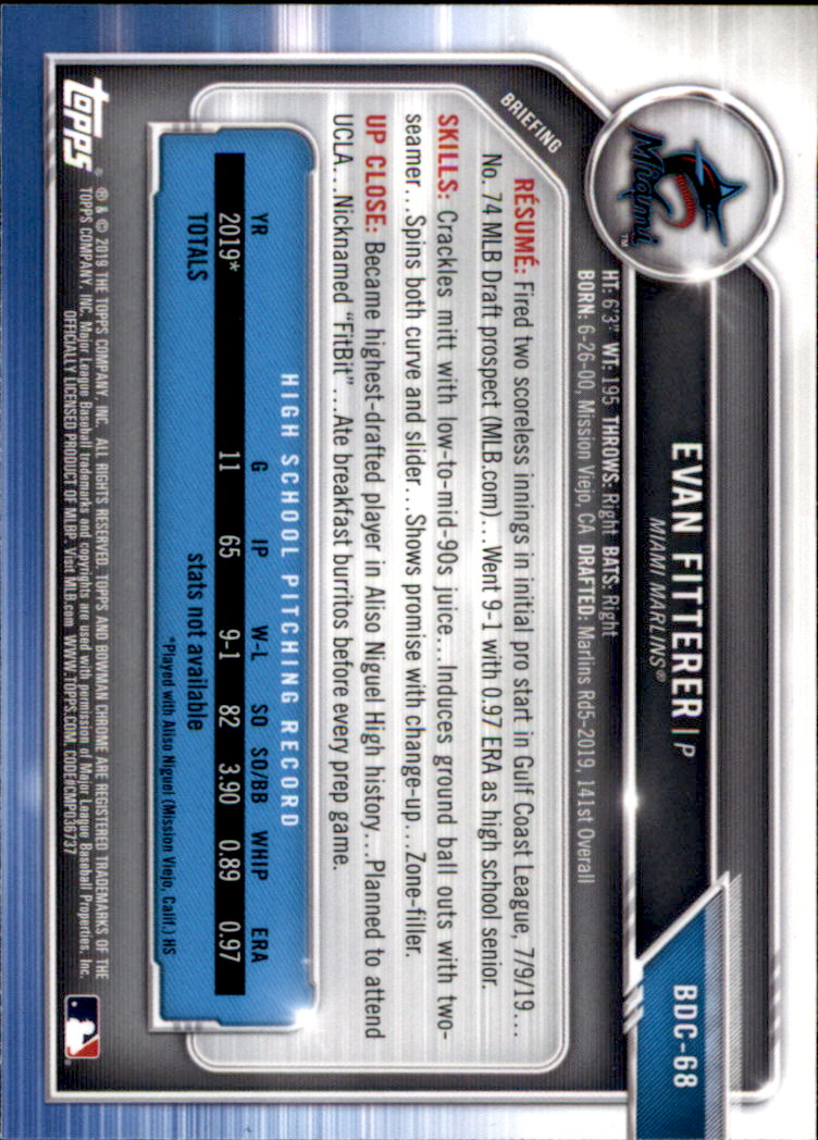 2019 Bowman Chrome Draft Baseball Part 1 Main Set Cards #BDC1 to #BDC200 - Picture 131 of 383