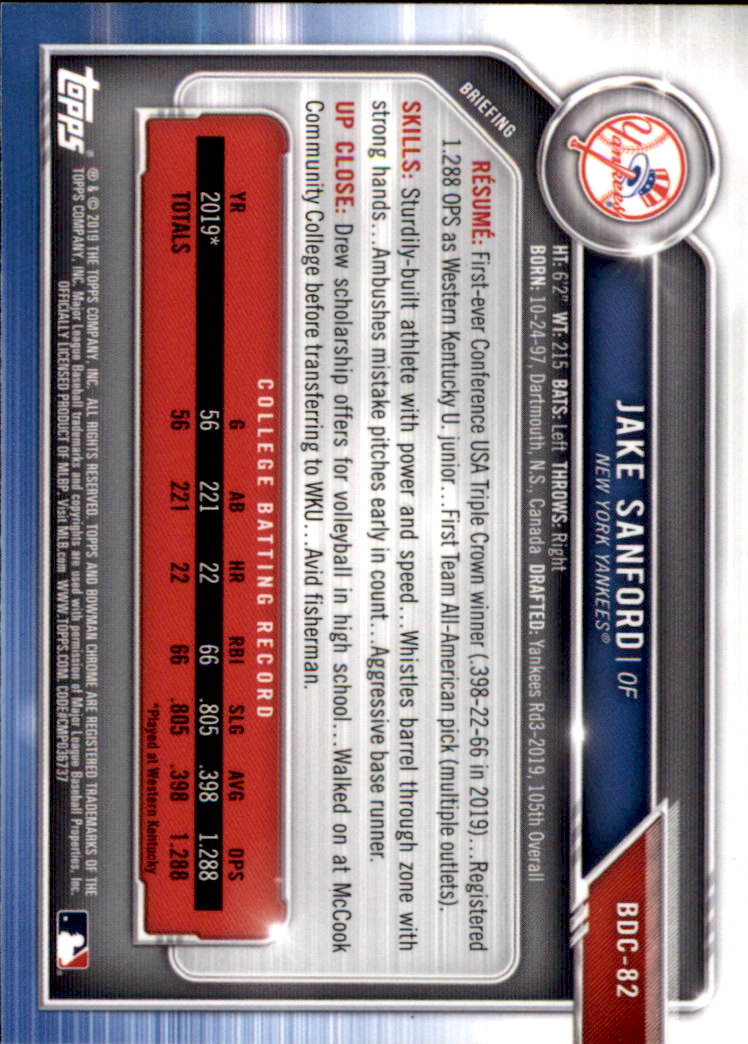 2019 Bowman Chrome Draft Baseball Part 1 Main Set Cards #BDC1 to #BDC200 - Picture 159 of 383