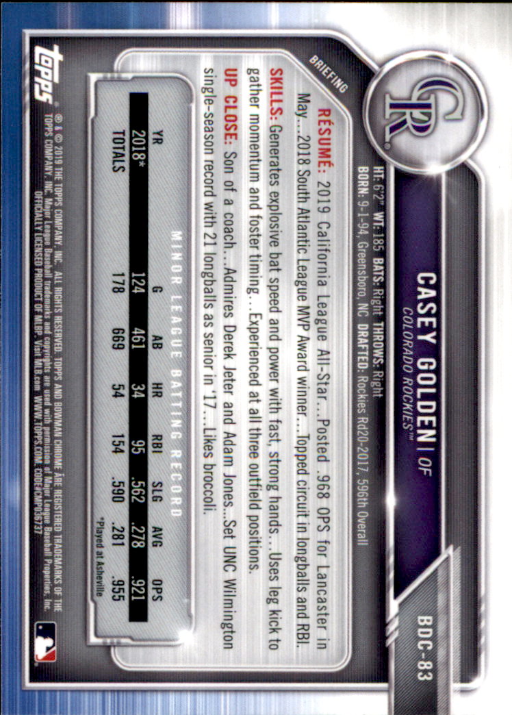2019 Bowman Chrome Draft Baseball Part 1 Main Set Cards #BDC1 to #BDC200 - Picture 161 of 383