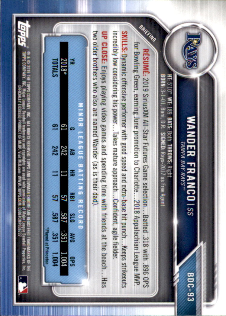 2019 Bowman Chrome Draft Baseball Part 1 Main Set Cards #BDC1 to #BDC200 - Picture 181 of 383