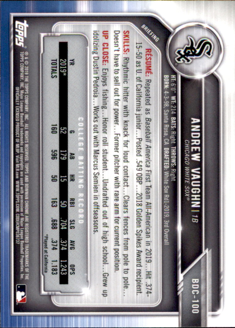 2019 Bowman Chrome Draft Baseball Part 1 Main Set Cards #BDC1 to #BDC200 - Picture 193 of 383