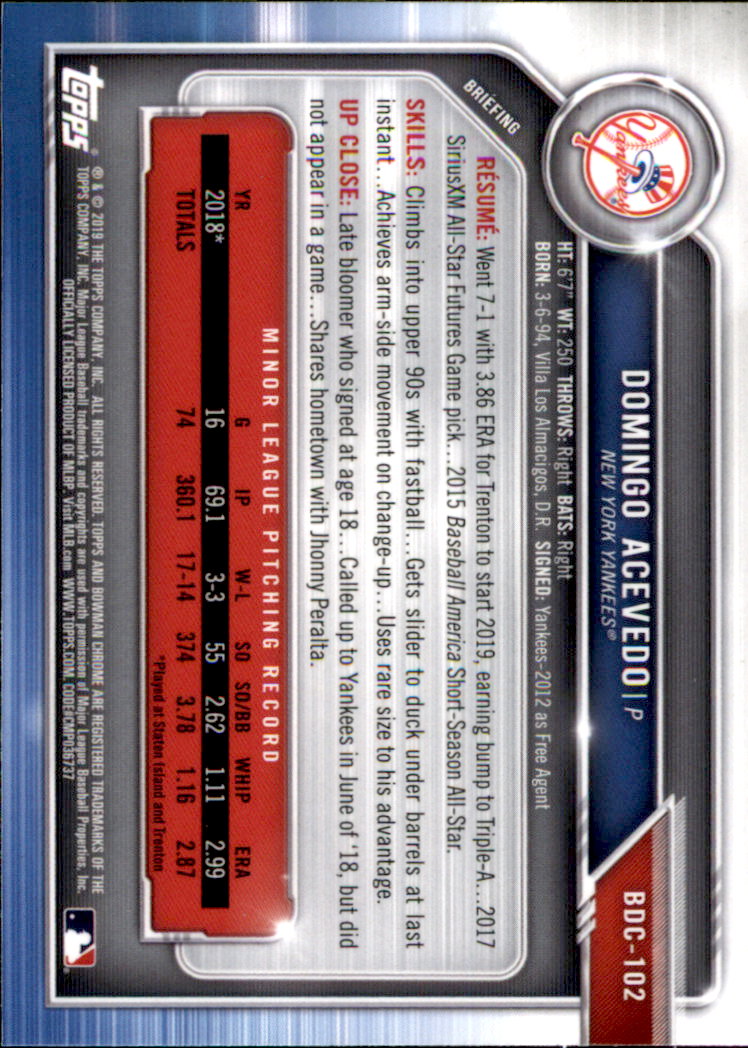 2019 Bowman Chrome Draft Baseball Part 1 Main Set Cards #BDC1 to #BDC200 - Picture 195 of 383