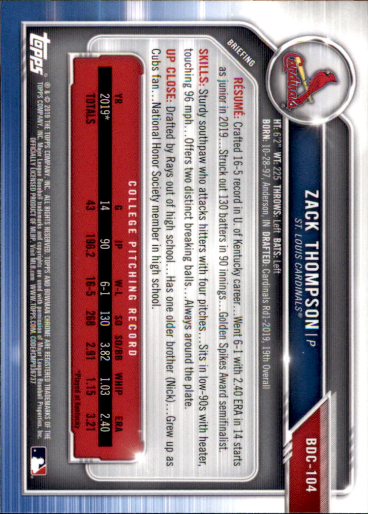 2019 Bowman Chrome Draft Baseball Part 1 Main Set Cards #BDC1 to #BDC200 - Picture 199 of 383