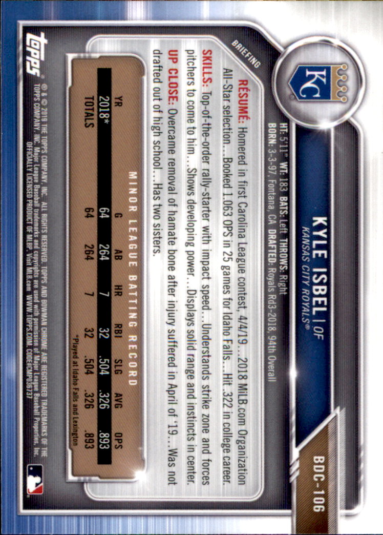 2019 Bowman Chrome Draft Baseball Part 1 Main Set Cards #BDC1 to #BDC200 - Picture 203 of 383