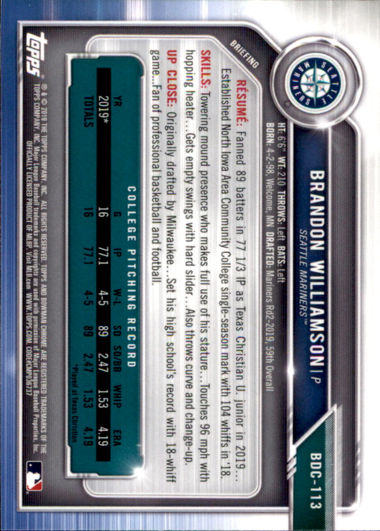 2019 Bowman Chrome Draft Baseball Part 1 Main Set Cards #BDC1 to #BDC200 - Picture 217 of 383