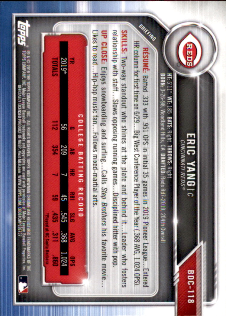 2019 Bowman Chrome Draft Baseball Part 1 Main Set Cards #BDC1 to #BDC200 - Picture 227 of 383