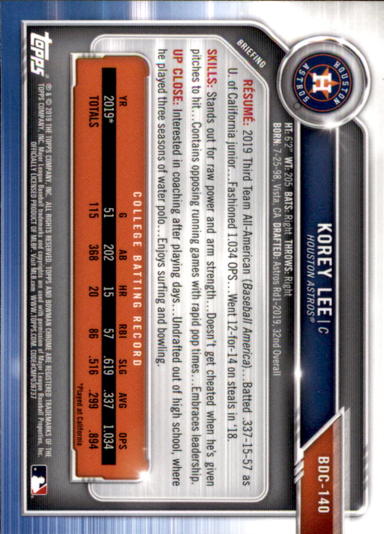 2019 Bowman Chrome Draft Baseball Part 1 Main Set Cards #BDC1 to #BDC200 - Picture 265 of 383