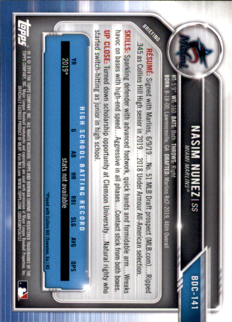 2019 Bowman Chrome Draft Baseball Part 1 Main Set Cards #BDC1 to #BDC200 - Picture 267 of 383
