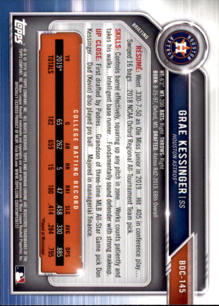 2019 Bowman Chrome Draft Baseball Part 1 Main Set Cards #BDC1 to #BDC200 - Picture 275 of 383