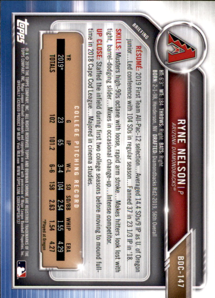 2019 Bowman Chrome Draft Baseball Part 1 Main Set Cards #BDC1 to #BDC200 - Picture 279 of 383