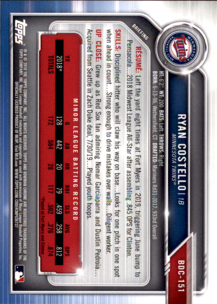 2019 Bowman Chrome Draft Baseball Part 1 Main Set Cards #BDC1 to #BDC200 - Picture 287 of 383