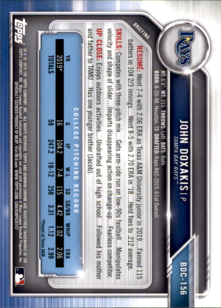 2019 Bowman Chrome Draft Baseball Part 1 Main Set Cards #BDC1 to #BDC200 - Picture 297 of 383