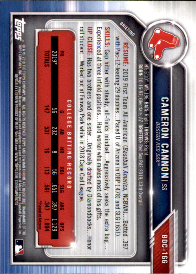 2019 Bowman Chrome Draft Baseball Part 1 Main Set Cards #BDC1 to #BDC200 - Picture 317 of 383