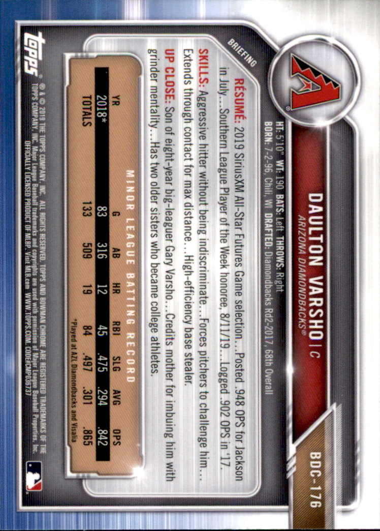 2019 Bowman Chrome Draft Baseball Part 1 Main Set Cards #BDC1 to #BDC200 - Picture 337 of 383