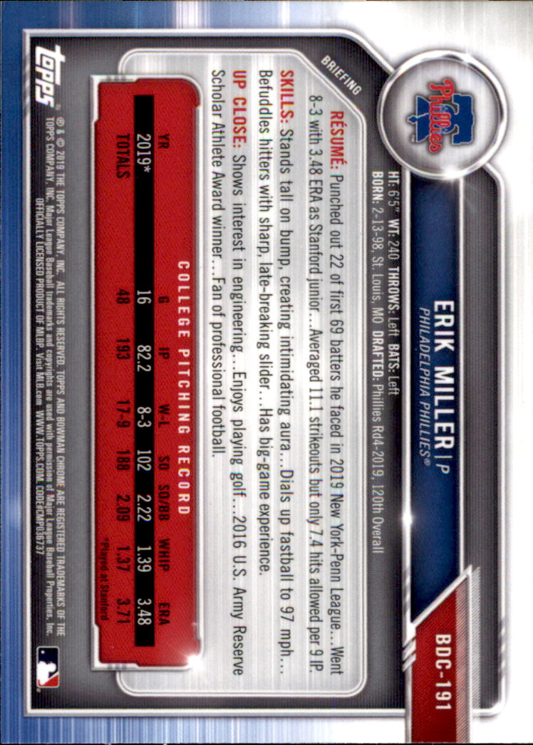 2019 Bowman Chrome Draft Baseball Part 1 Main Set Cards #BDC1 to #BDC200 - Picture 365 of 383