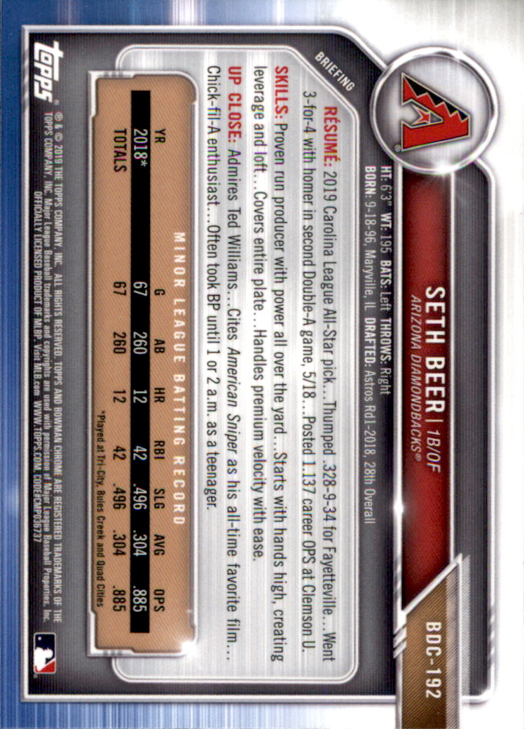 2019 Bowman Chrome Draft Baseball Part 1 Main Set Cards #BDC1 to #BDC200 - Picture 367 of 383