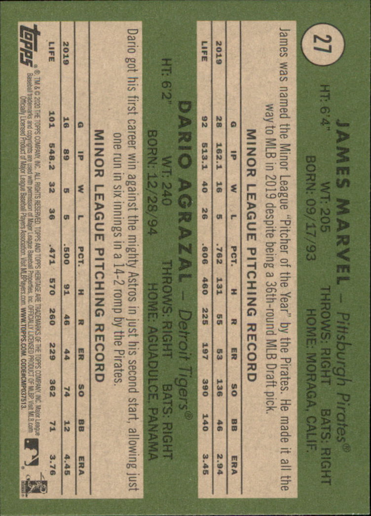 2020 Topps Heritage Baseball Part 1 Main Set Cards #1-#250 Rookies and Veterans - Picture 51 of 485