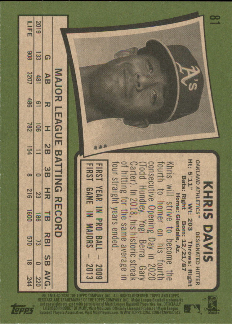 2020 Topps Heritage Baseball Part 1 Main Set Cards #1-#250 Rookies and Veterans - Picture 157 of 485