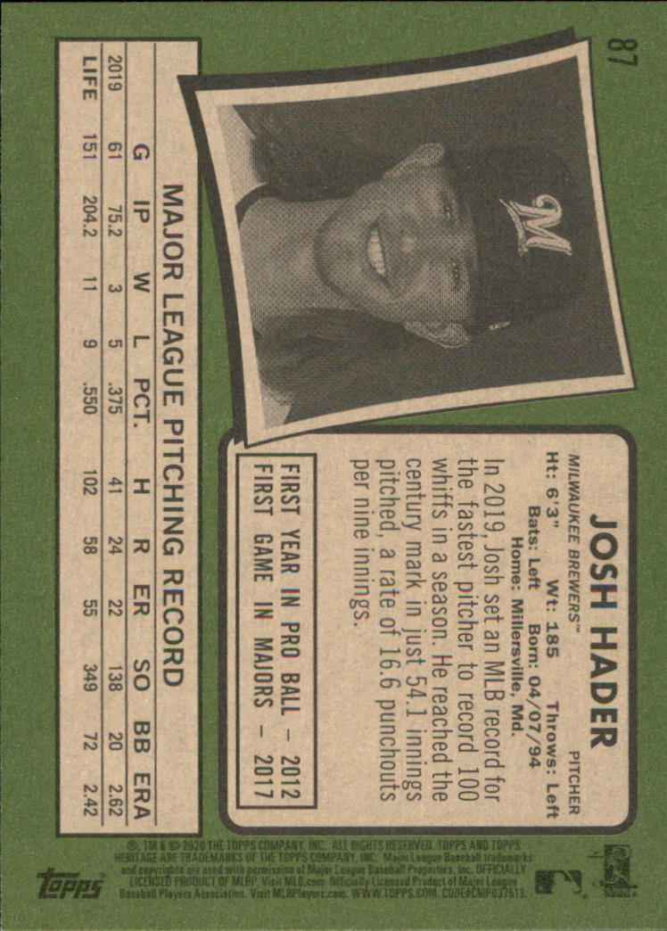 2020 Topps Heritage Baseball Part 1 Main Set Cards #1-#250 Rookies and Veterans - Picture 169 of 485