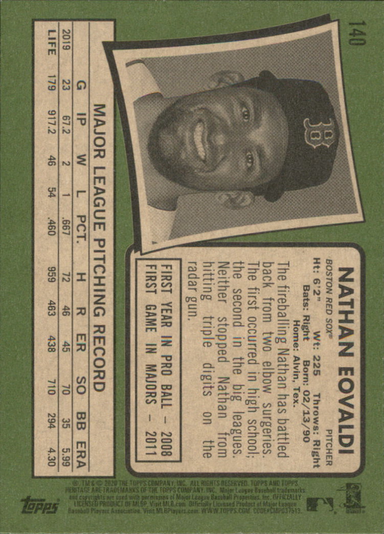 2020 Topps Heritage Baseball Part 1 Main Set Cards #1-#250 Rookies and Veterans - Picture 273 of 485