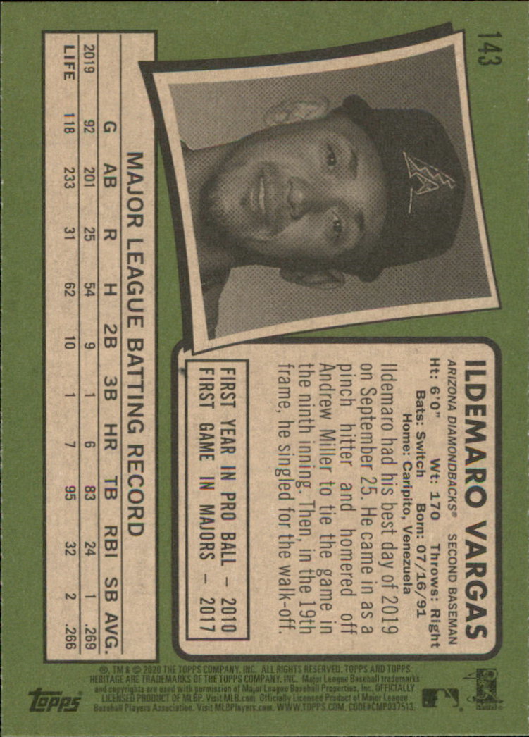 2020 Topps Heritage Baseball Part 1 Main Set Cards #1-#250 Rookies and Veterans - Picture 279 of 485