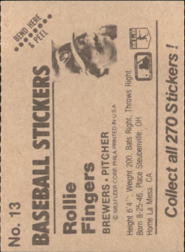 B1255- 1983 Fleer Stickers Baseball Card #s 1-200 -You Pick- 15+ FREE US SHIP - Picture 11 of 231