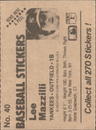 B1255- 1983 Fleer Stickers Baseball Card #s 1-200 -You Pick- 15+ FREE US SHIP - Picture 33 of 231