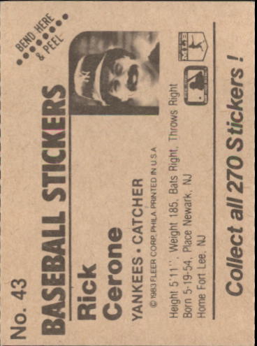 B1255- 1983 Fleer Stickers Baseball Card #s 1-200 -You Pick- 15+ FREE US SHIP - Picture 37 of 231