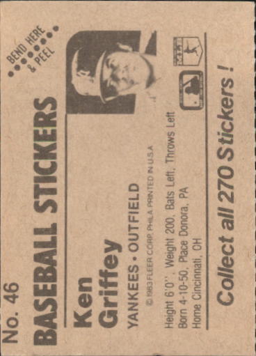 B1255- 1983 Fleer Stickers Baseball Card #s 1-200 -You Pick- 15+ FREE US SHIP - Picture 43 of 231