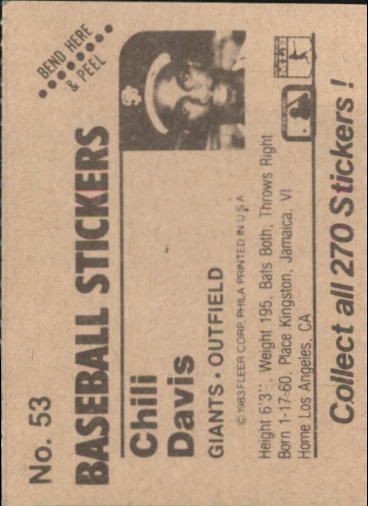 B1255- 1983 Fleer Stickers Baseball Card #s 1-200 -You Pick- 15+ FREE US SHIP - Picture 55 of 231