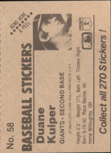 B1255- 1983 Fleer Stickers Baseball Card #s 1-200 -You Pick- 15+ FREE US SHIP - Picture 59 of 231