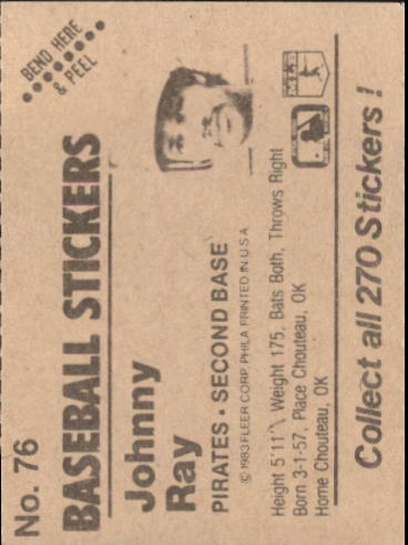 B1255- 1983 Fleer Stickers Baseball Card #s 1-200 -You Pick- 15+ FREE US SHIP - Picture 85 of 231