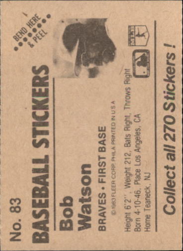 B1255- 1983 Fleer Stickers Baseball Card #s 1-200 -You Pick- 15+ FREE US SHIP - Picture 95 of 231