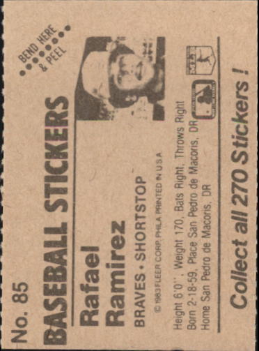 B1255- 1983 Fleer Stickers Baseball Card #s 1-200 -You Pick- 15+ FREE US SHIP - Picture 99 of 231