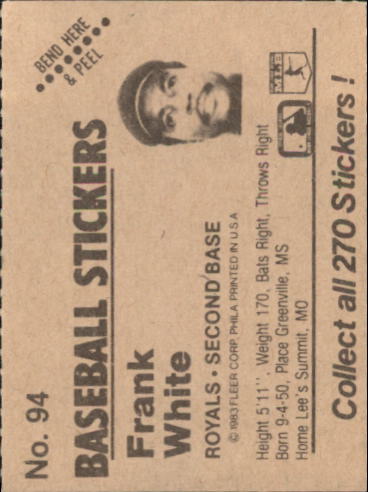 B1255- 1983 Fleer Stickers Baseball Card #s 1-200 -You Pick- 15+ FREE US SHIP - Picture 113 of 231