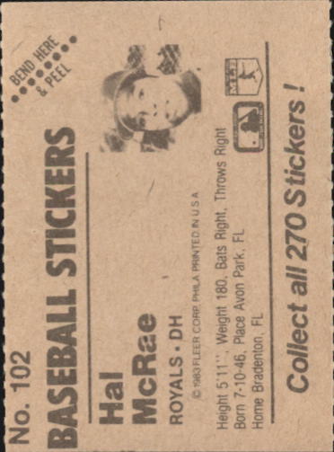 B1255- 1983 Fleer Stickers Baseball Card #s 1-200 -You Pick- 15+ FREE US SHIP - Picture 121 of 231