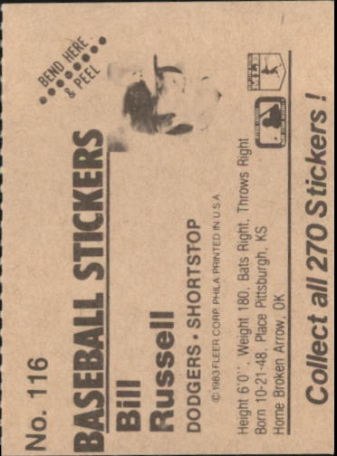 B1255- 1983 Fleer Stickers Baseball Card #s 1-200 -You Pick- 15+ FREE US SHIP - Picture 137 of 231