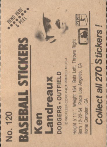 B1255- 1983 Fleer Stickers Baseball Card #s 1-200 -You Pick- 15+ FREE US SHIP - Picture 141 of 231