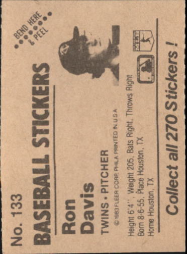 B1255- 1983 Fleer Stickers Baseball Card #s 1-200 -You Pick- 15+ FREE US SHIP - Picture 161 of 231