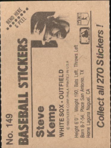 B1255- 1983 Fleer Stickers Baseball Card #s 1-200 -You Pick- 15+ FREE US SHIP - Picture 175 of 231